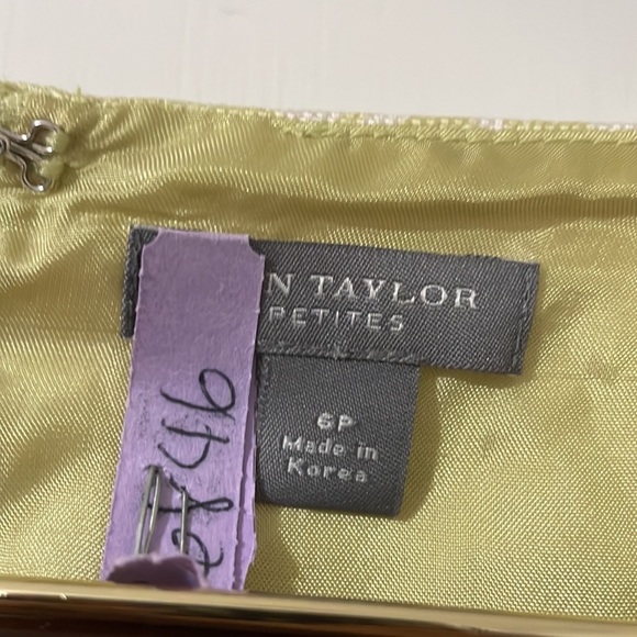 ANN TAYLOR Silk Y2K Square Neck Chartreuse Yellow Green Floral Print Dress 6P - Picture 3 of 7